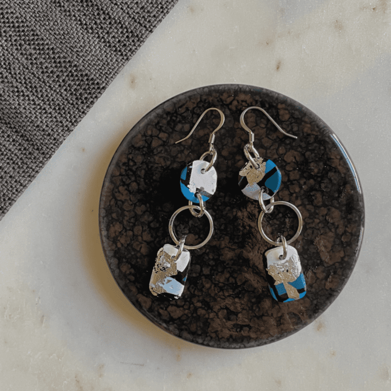 Blue & Silver Deep Winter Dangle Statement Earrings