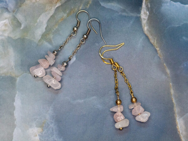 Rose Quartz Chip Handmade Dangle Earrings