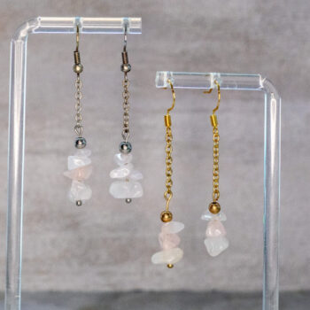Rose Quartz Chip Handmade Dangle Earrings