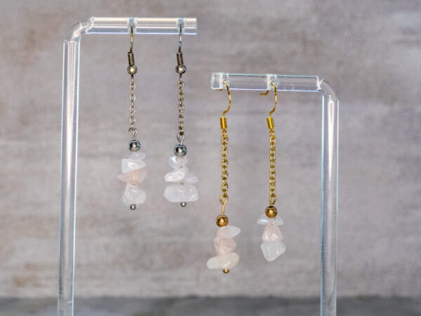 Rose Quartz Chip Handmade Dangle Earrings