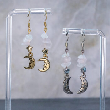 Rose Quartz Chip Moon Handmade Earrings