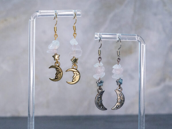 Rose Quartz Chip Moon Handmade Earrings