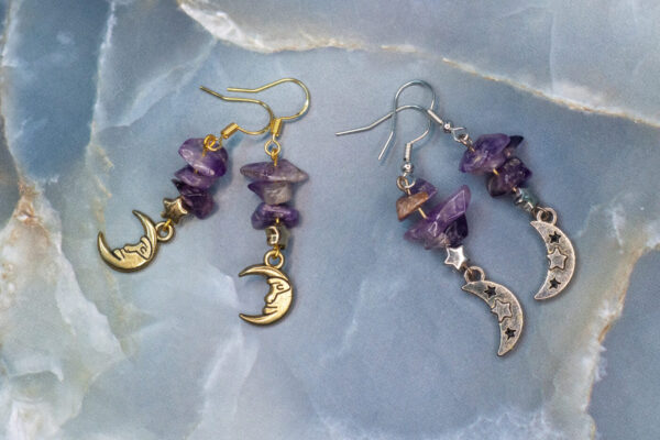 Amethyst Chip Moon Handmade Earrings