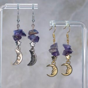 Amethyst Chip Moon Handmade Earrings