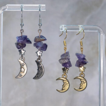 Amethyst Chip Moon Handmade Earrings