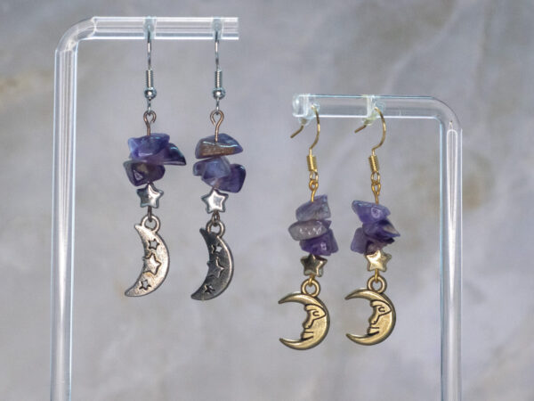Amethyst Chip Moon Handmade Earrings
