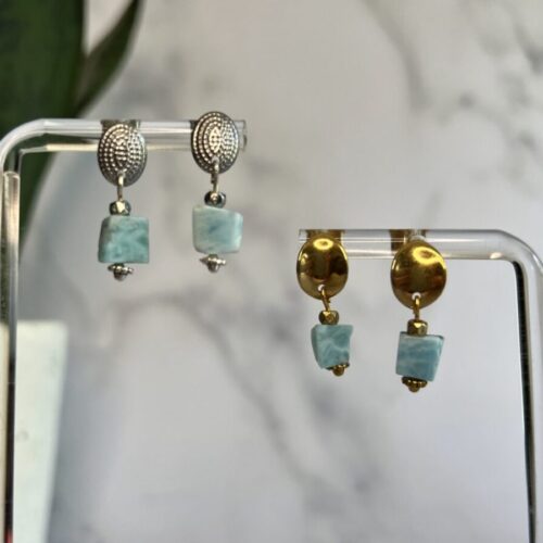 Minimalist Larimar Studs Handmade Earrings