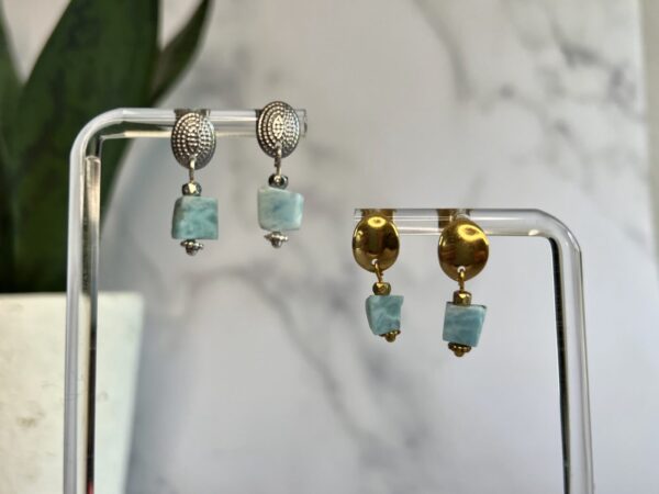 Minimalist Larimar Studs Handmade Earrings