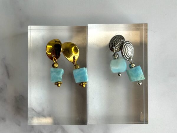 Minimalist Larimar Studs Handmade Earrings