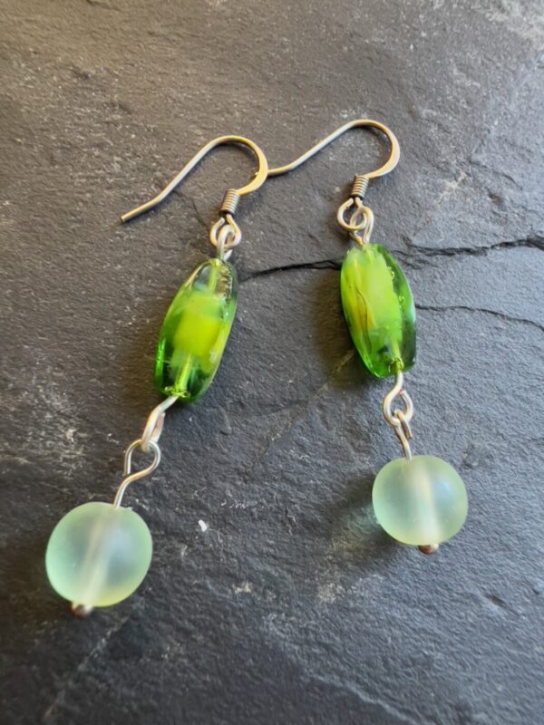 Lime Green Frosted Glass Handmade Earrings