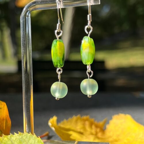 Lime Green Frosted Glass Handmade Earrings
