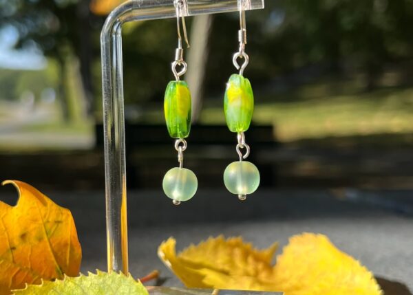 Lime Green Frosted Glass Handmade Earrings