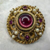 Vintage 1950s–1960s Gold‑Toned Amethyst & Pearl Brooch